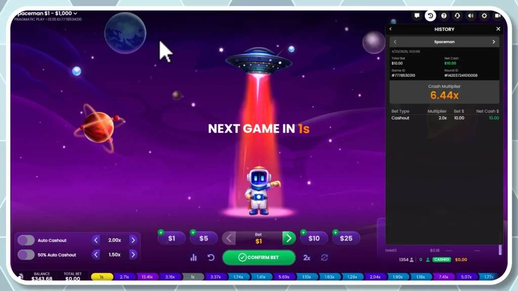 Gran multiplicador en el juego crash Spaceman