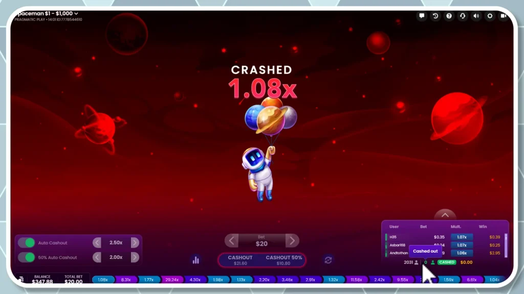 Multiplicador 1.08 en Spaceman