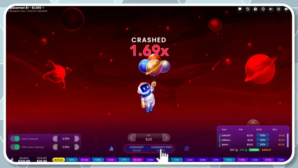 Multiplicador 1,69 en Spaceman